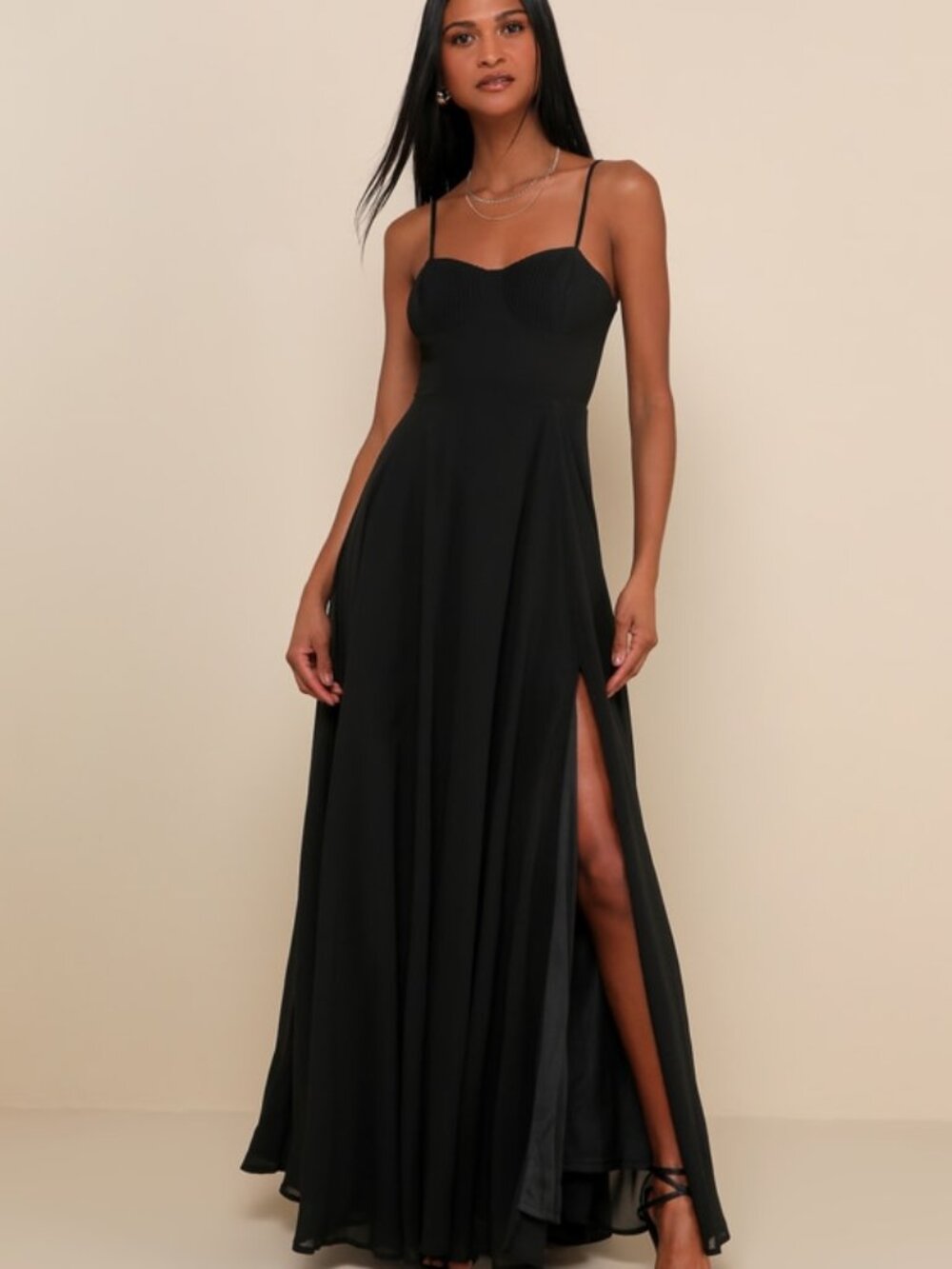 Lulus Cause For Commotion Black Pleated Bustier Maxi Dress - Size L